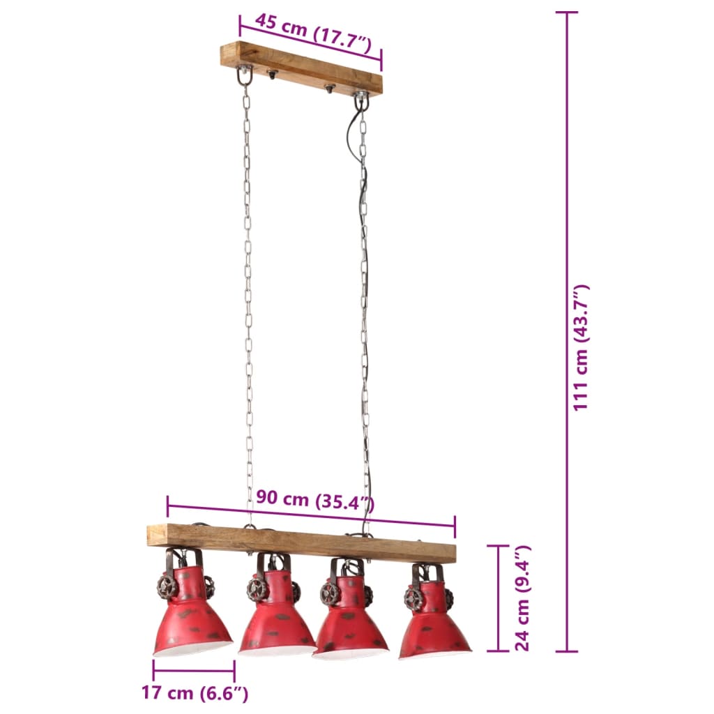 Plafondlamp 25 W E27 90x24x111 cm verweerd rood is nu te koop bij PeponiXL, paradijselijk wonen!