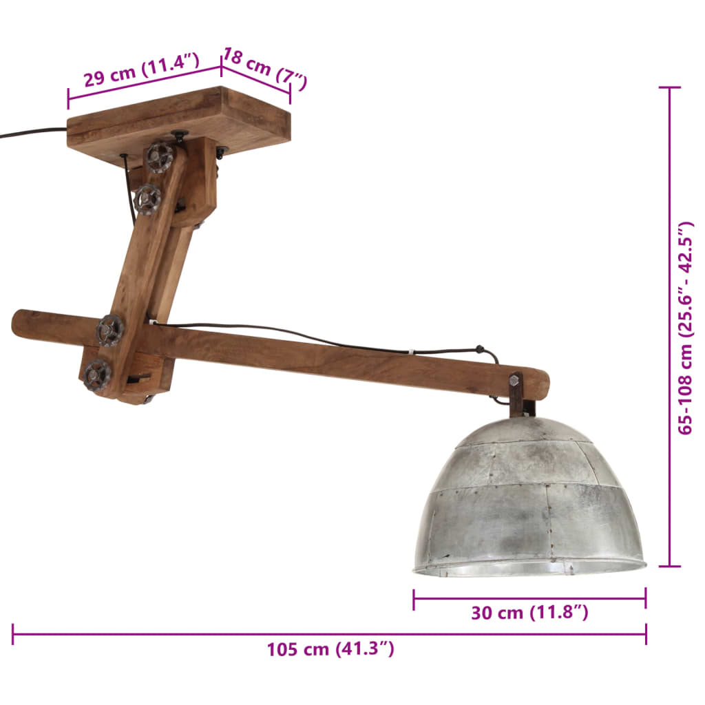 Plafondlamp 25 W E27 105x30x65-108 cm vintage zilverkleurig is nu te koop bij PeponiXL, paradijselijk wonen!