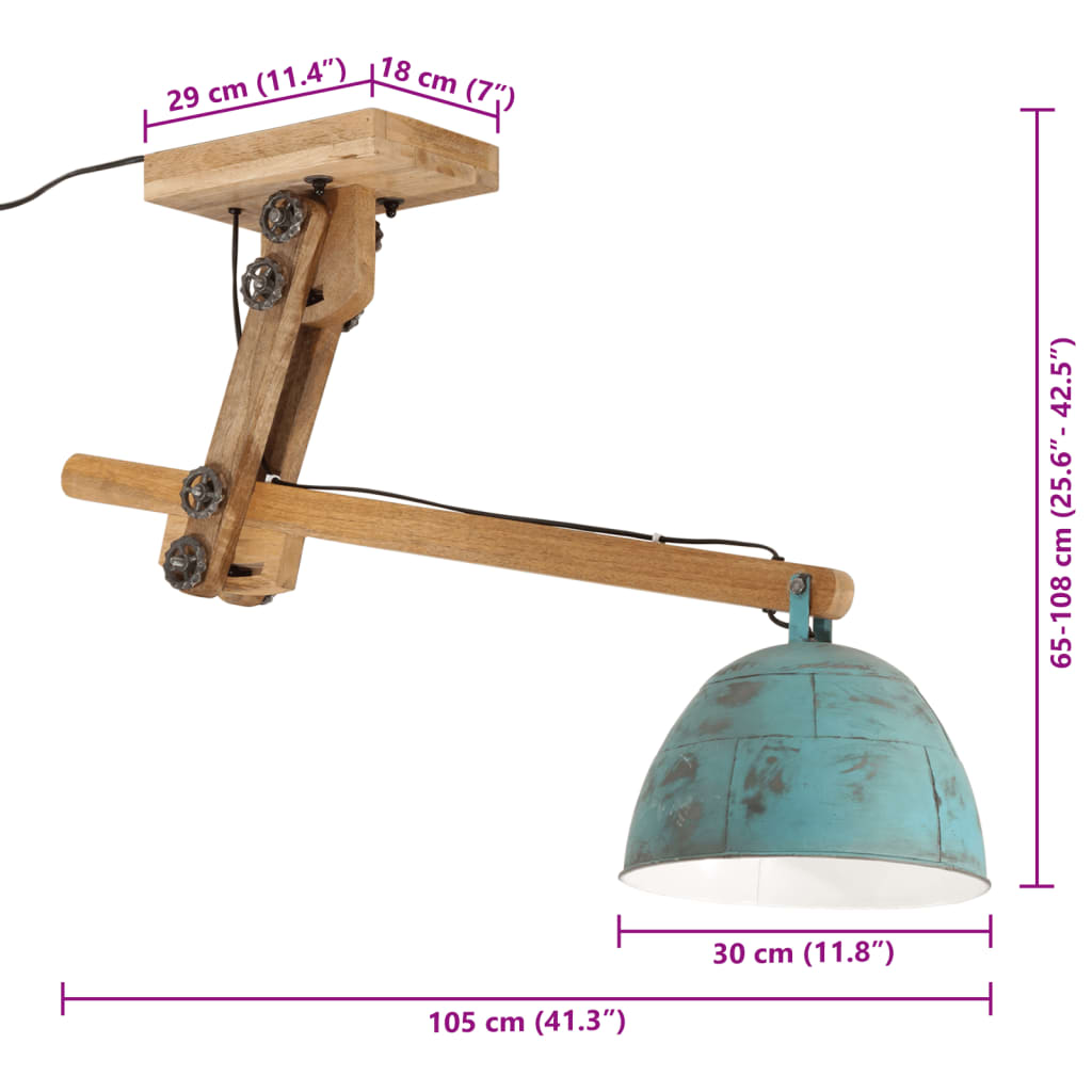 Plafondlamp 25 W E27 105x30x65-108 cm verweerd blauw is nu te koop bij PeponiXL, paradijselijk wonen!