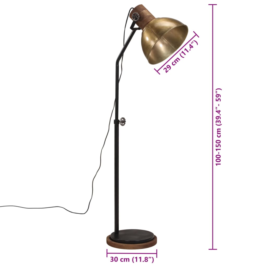Vloerlamp 25 W E27 30x30x100-150 cm antiek messingkleurig is nu te koop bij PeponiXL, paradijselijk wonen!
