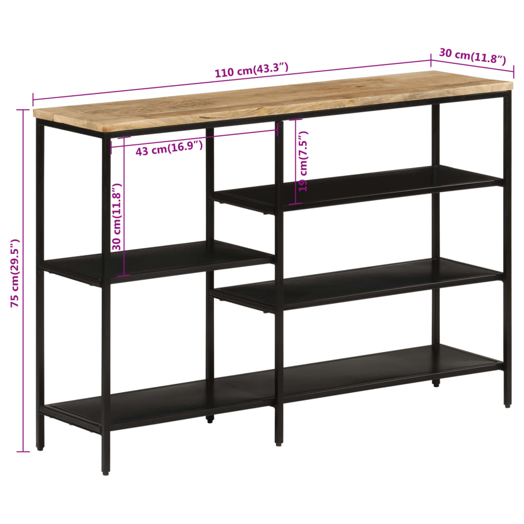 Wandtafel 110x30x75 cm massief ruw mangohout en ijzer is nu te koop bij PeponiXL, paradijselijk wonen!