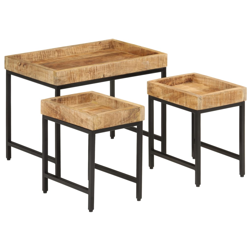 3-delige Salontafelset massief ruw mangohout en ijzer is nu te koop bij PeponiXL, paradijselijk wonen!