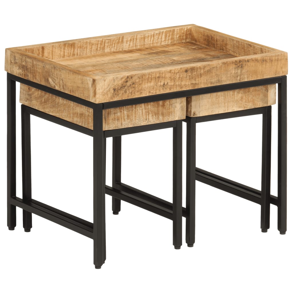 3-delige Salontafelset massief ruw mangohout en ijzer is nu te koop bij PeponiXL, paradijselijk wonen!