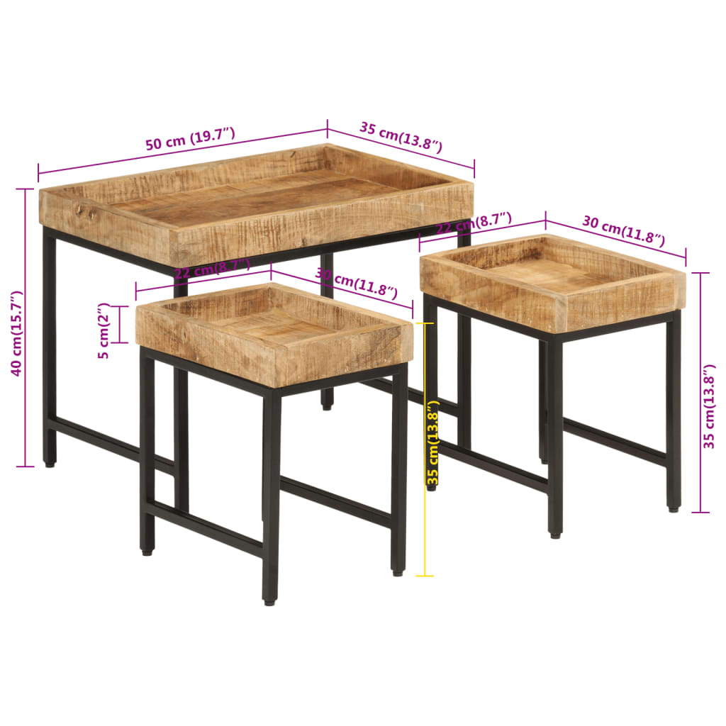 3-delige Salontafelset massief ruw mangohout en ijzer is nu te koop bij PeponiXL, paradijselijk wonen!