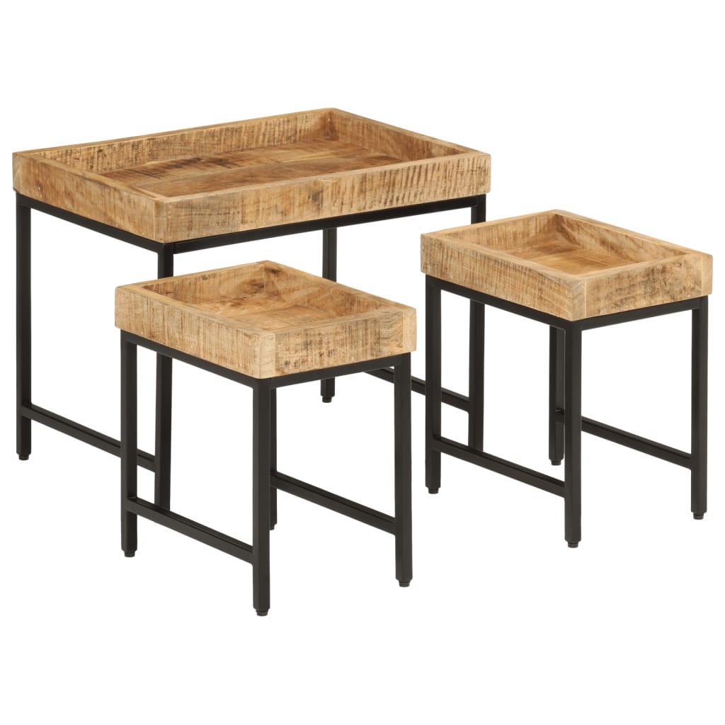 3-delige Salontafelset massief ruw mangohout en ijzer is nu te koop bij PeponiXL, paradijselijk wonen!