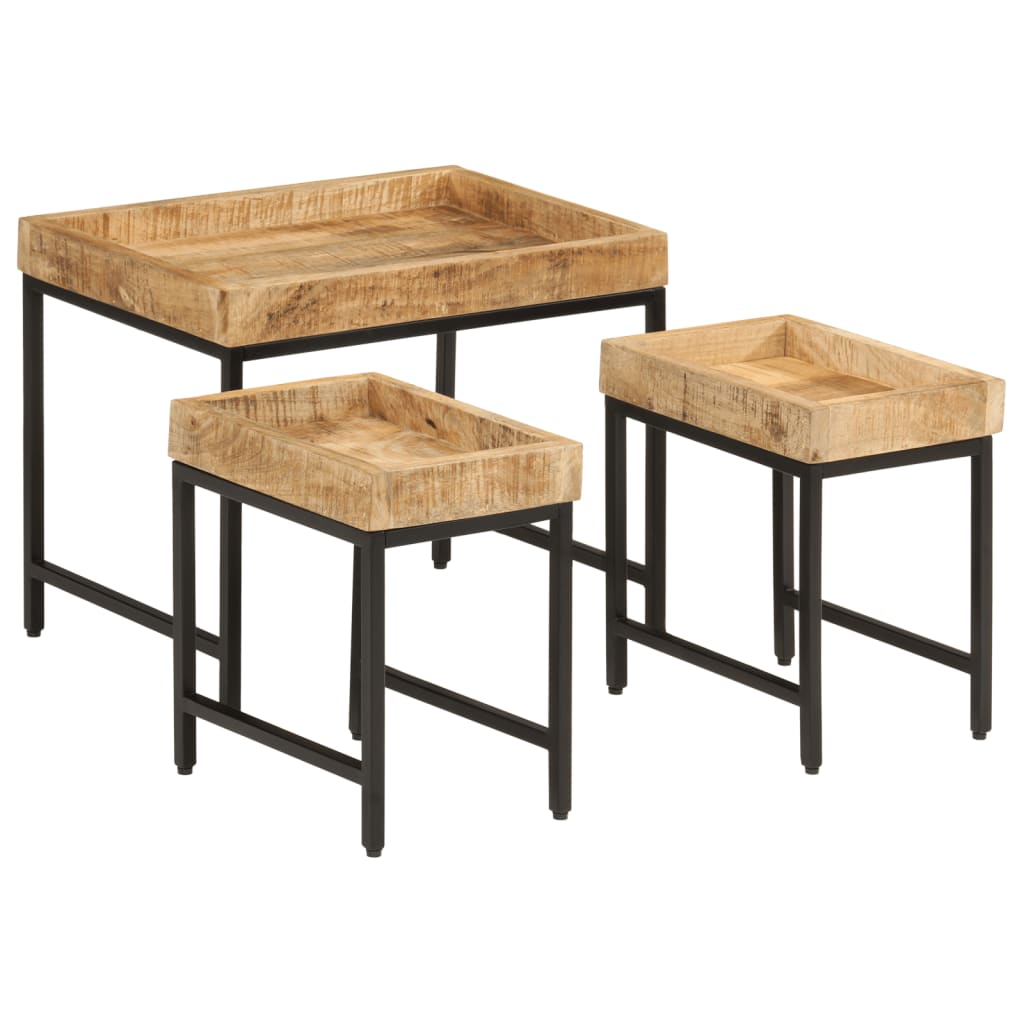 3-delige Salontafelset massief ruw mangohout en ijzer is nu te koop bij PeponiXL, paradijselijk wonen!