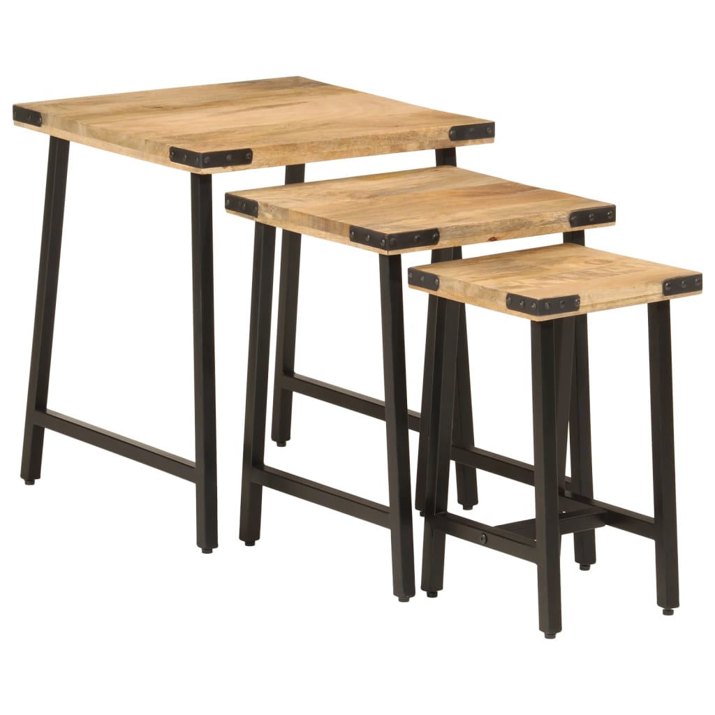 3-delige Salontafelset massief mangohout en ijzer is nu te koop bij PeponiXL, paradijselijk wonen!