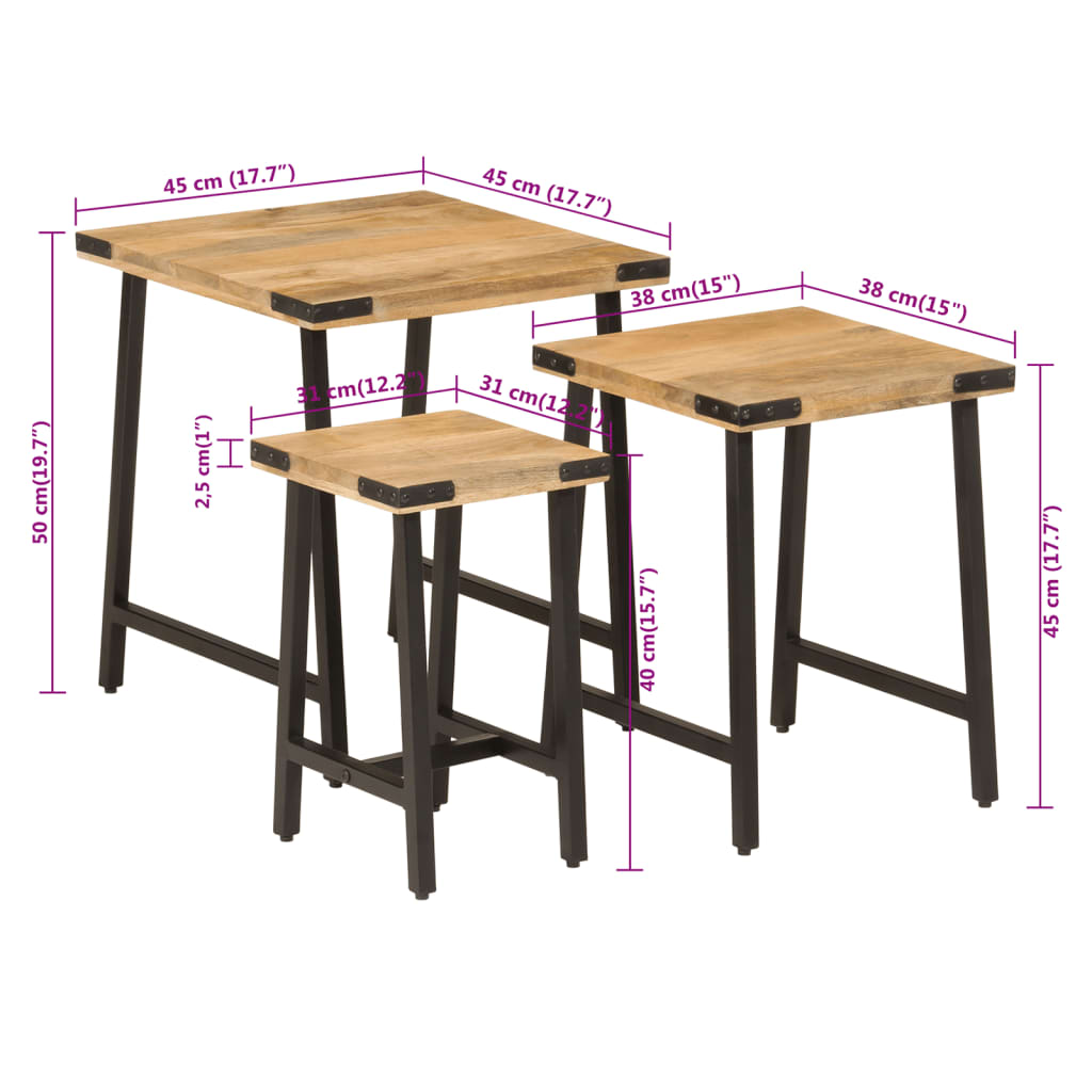 3-delige Salontafelset massief mangohout en ijzer is nu te koop bij PeponiXL, paradijselijk wonen!