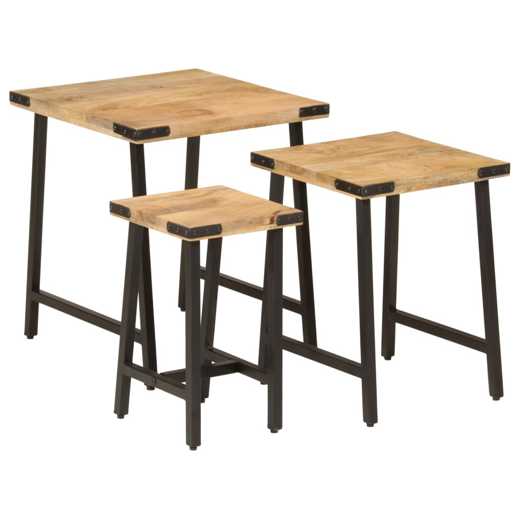 3-delige Salontafelset massief mangohout en ijzer is nu te koop bij PeponiXL, paradijselijk wonen!