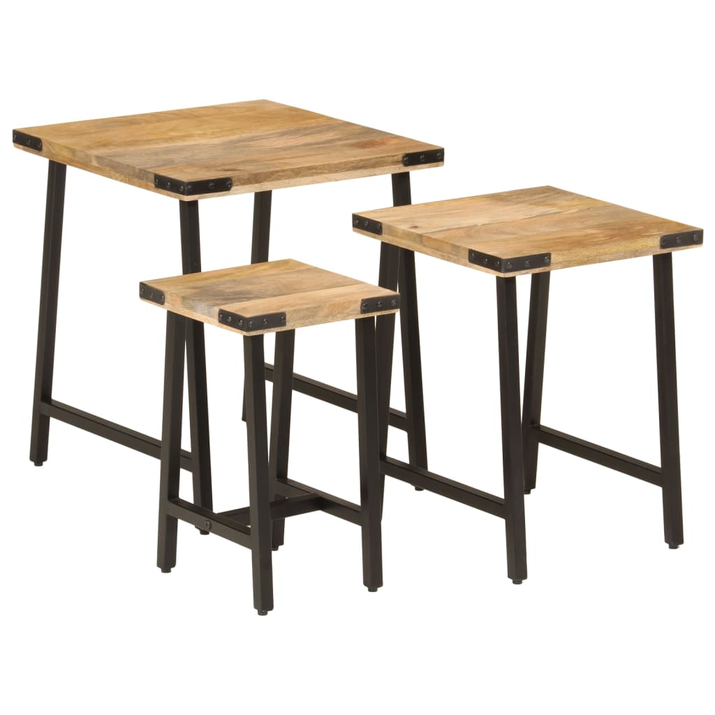 3-delige Salontafelset massief mangohout en ijzer is nu te koop bij PeponiXL, paradijselijk wonen!