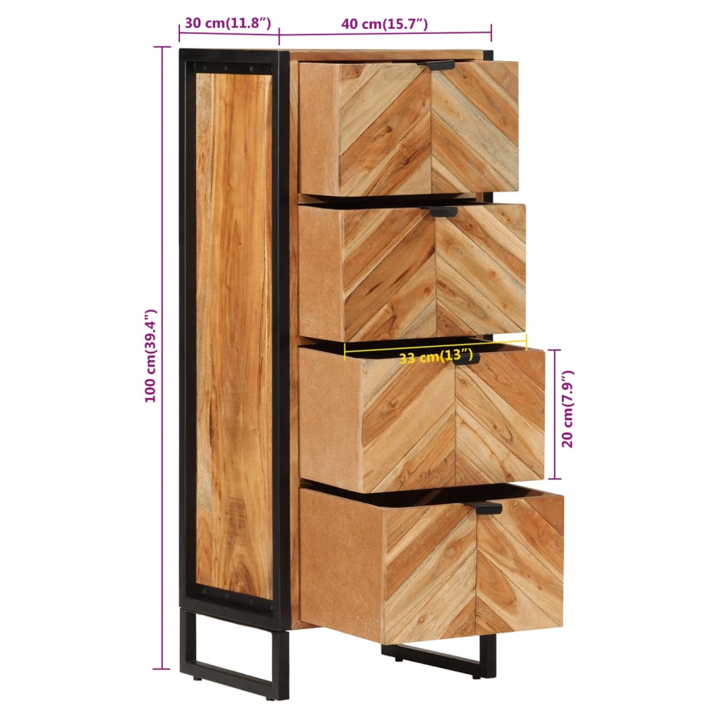 Badkamerkast 40x30x100 cm massief acaciahout en ijzer is nu te koop bij PeponiXL, paradijselijk wonen!