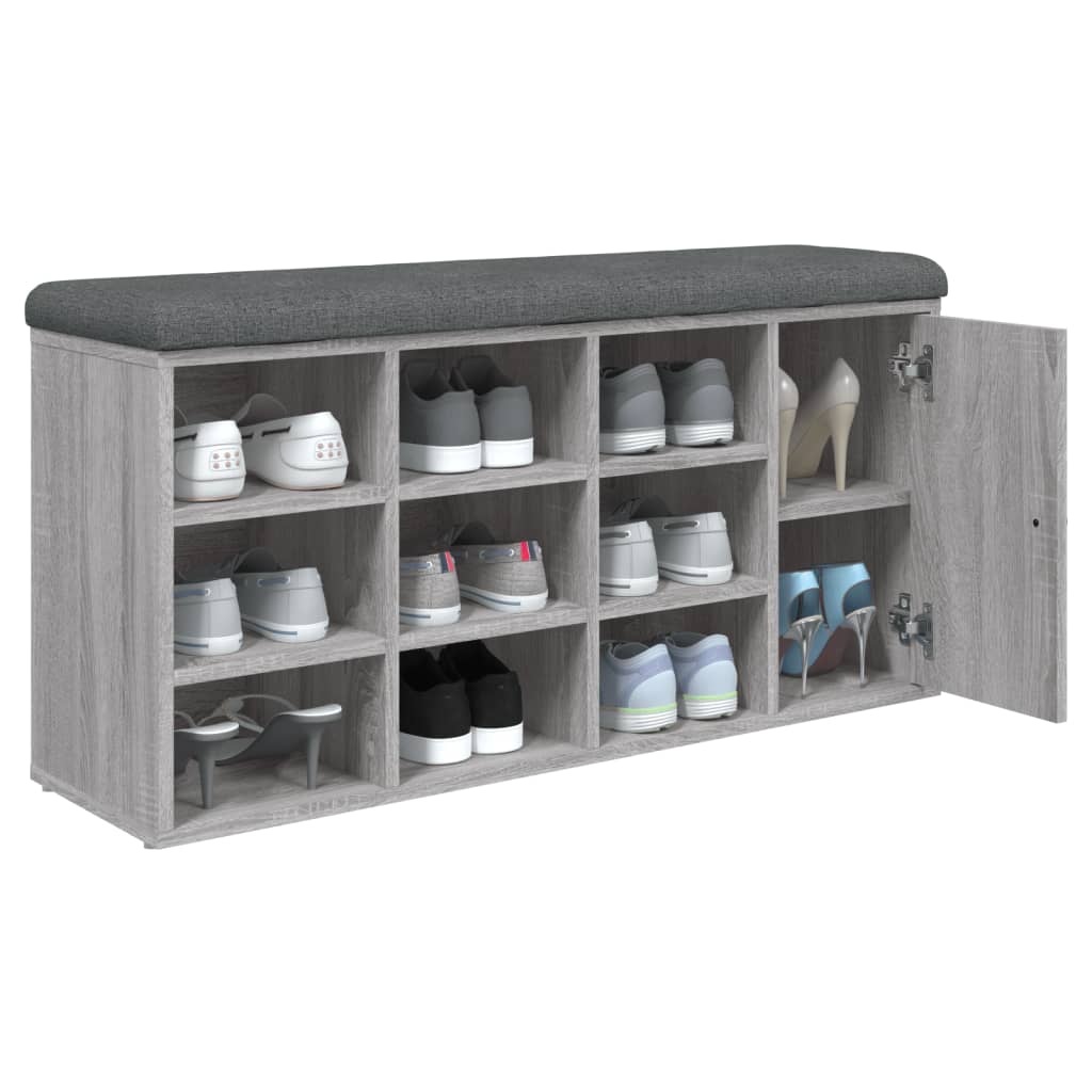 Schoenenbank 102x32x50 cm bewerkt hout grijs sonoma eikenkleur is nu te koop bij PeponiXL, paradijselijk wonen!