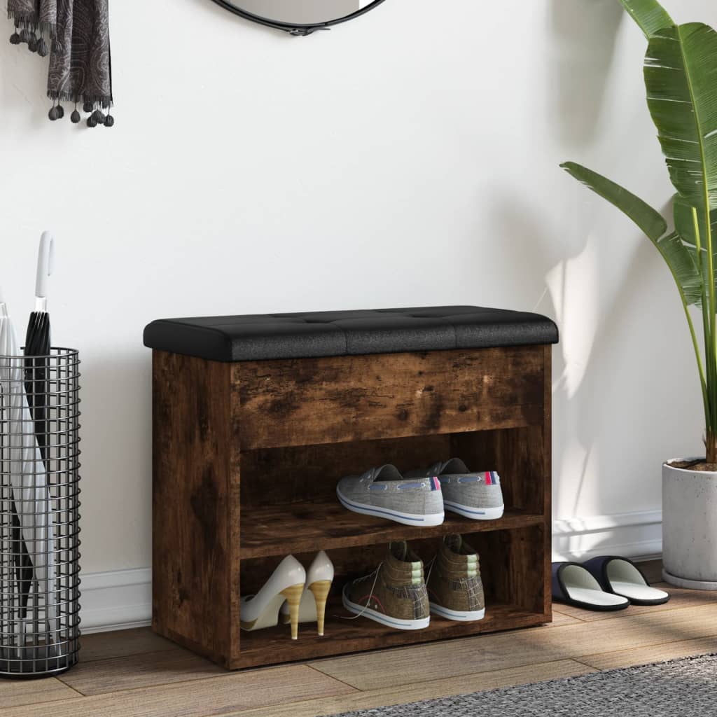 Schoenenbankje 62x32x50 cm bewerkt hout gerookt eikenkleurig is nu te koop bij PeponiXL, paradijselijk wonen!
