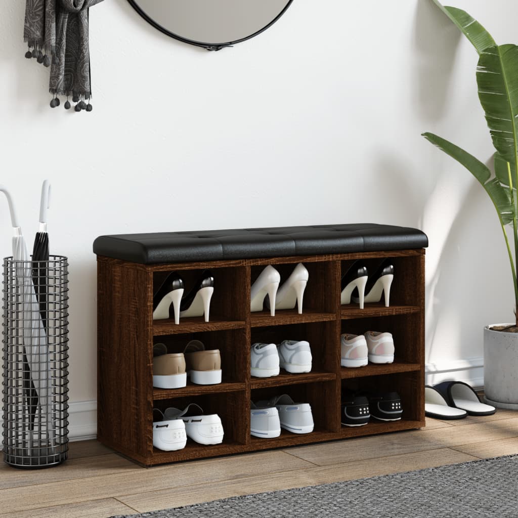 Schoenenbank 82x32x50 cm bewerkt hout bruin eikenkleur is nu te koop bij PeponiXL, paradijselijk wonen!