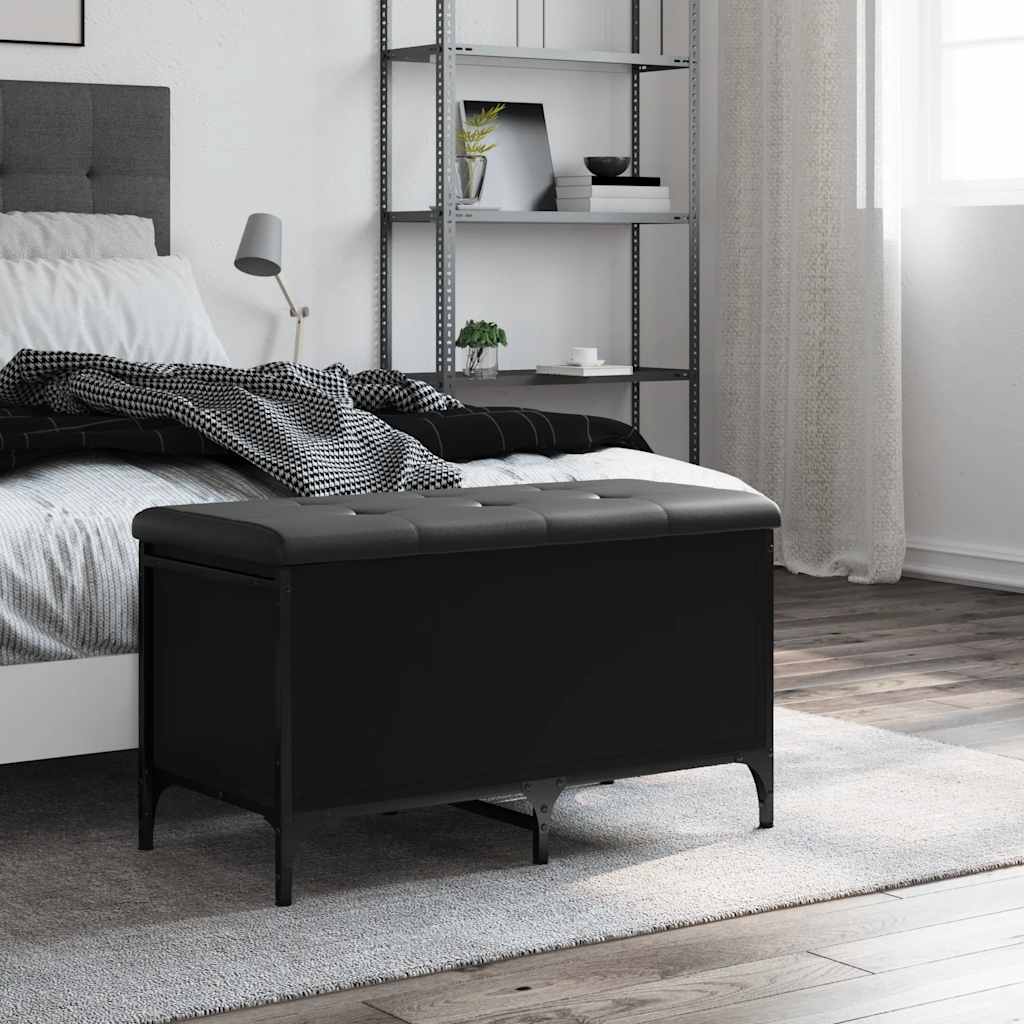 Opbergbankje 82x42x45 cm bewerkt hout zwart is nu te koop bij PeponiXL, paradijselijk wonen!