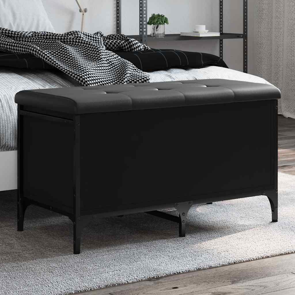 Opbergbankje 82x42x45 cm bewerkt hout zwart is nu te koop bij PeponiXL, paradijselijk wonen!