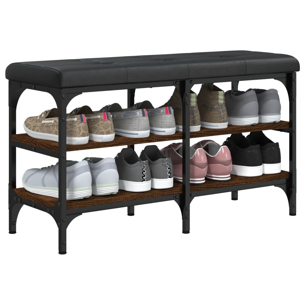 Schoenenbank 82x32x47 cm bewerkt hout bruin eikenkleur is nu te koop bij PeponiXL, paradijselijk wonen!