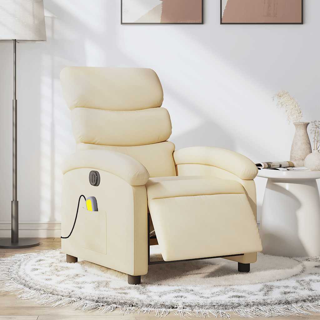 Massagestoel elektrisch verstelbaar stof crèmekleurig is nu te koop bij PeponiXL, paradijselijk wonen!