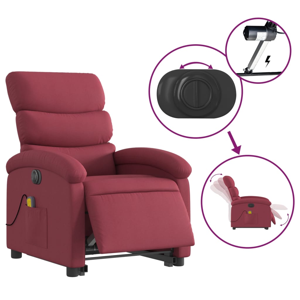 Sta-op-massagestoel elektrisch verstelbaar stof wijnrood is nu te koop bij PeponiXL, paradijselijk wonen!