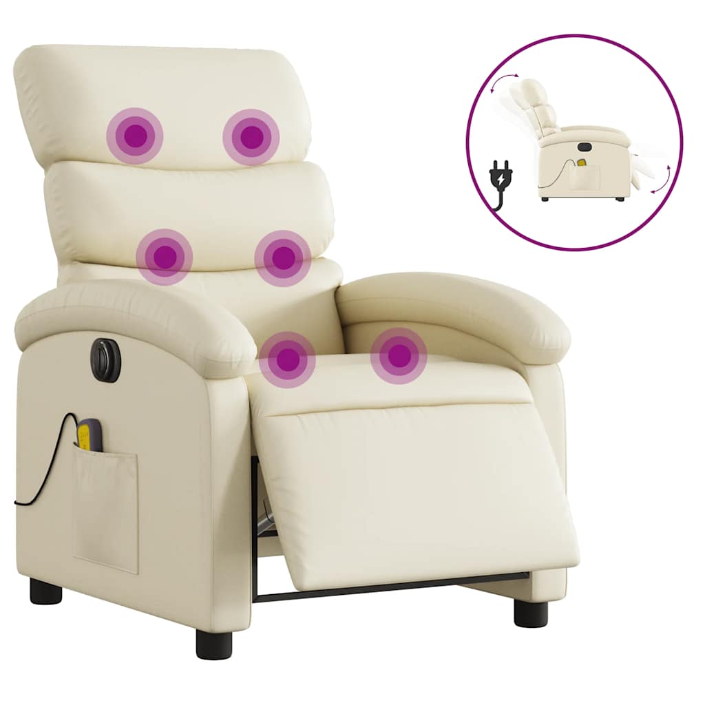 Massagestoel verstelbaar elektrisch kunstleer crèmekleurig is nu te koop bij PeponiXL, paradijselijk wonen!