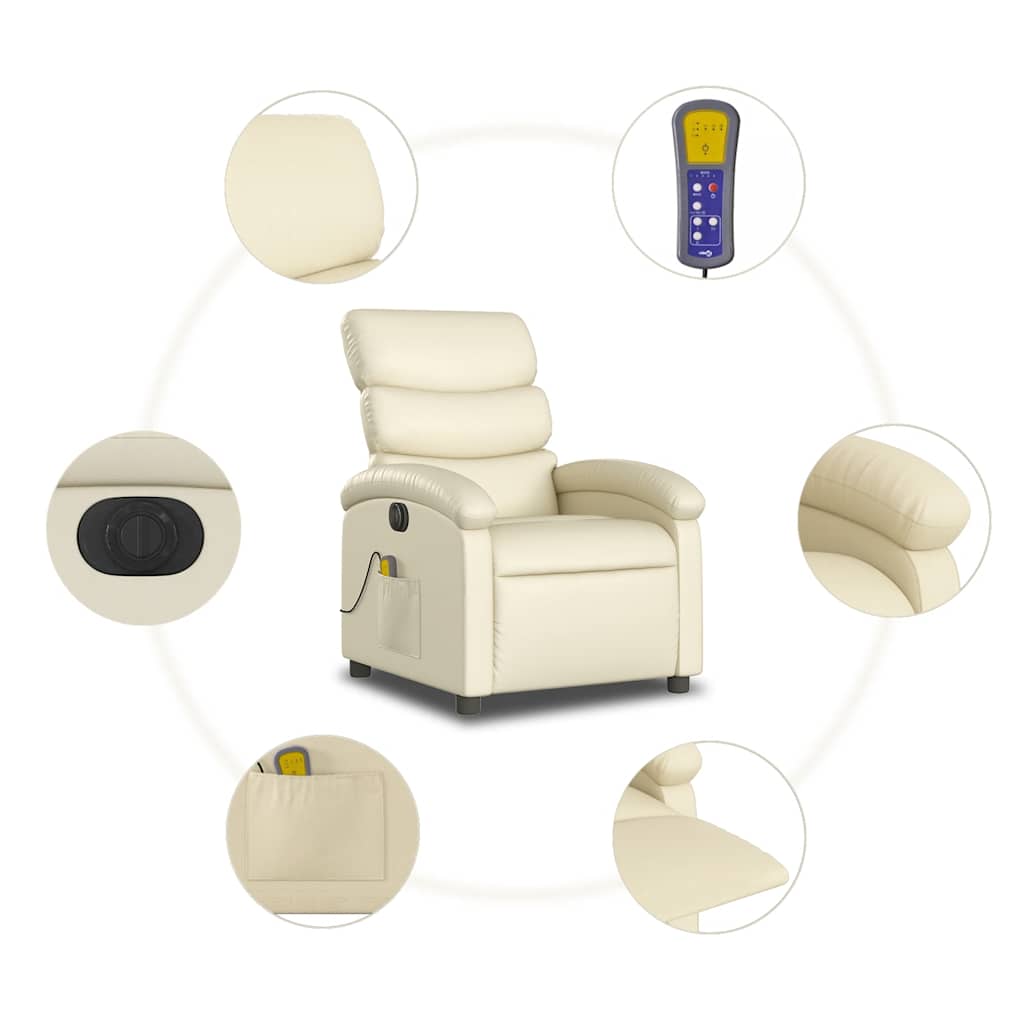 Massagestoel verstelbaar elektrisch kunstleer crèmekleurig is nu te koop bij PeponiXL, paradijselijk wonen!