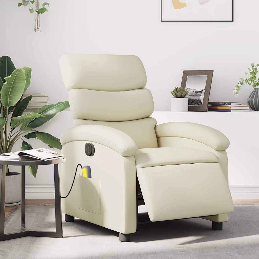 Massagestoel verstelbaar elektrisch kunstleer crèmekleurig is nu te koop bij PeponiXL, paradijselijk wonen!
