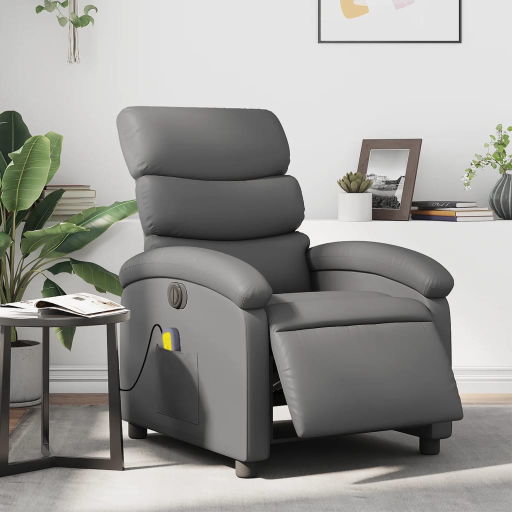 Massagestoel verstelbaar elektrisch kunstleer grijs is nu te koop bij PeponiXL, paradijselijk wonen!