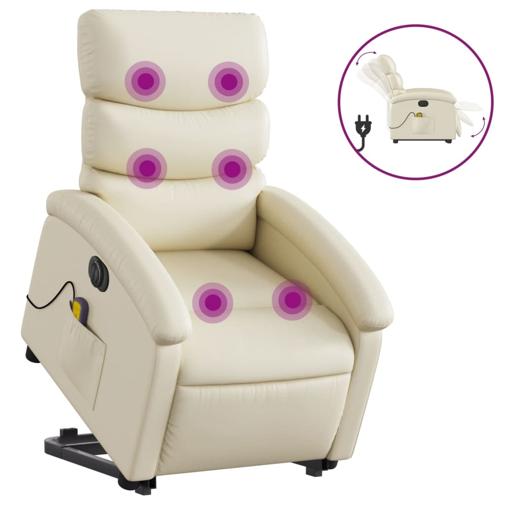 Sta-op-massagestoel elektrisch kunstleer crèmekleurig is nu te koop bij PeponiXL, paradijselijk wonen!