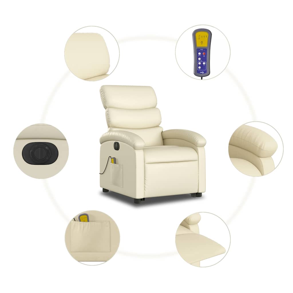 Sta-op-massagestoel elektrisch kunstleer crèmekleurig is nu te koop bij PeponiXL, paradijselijk wonen!