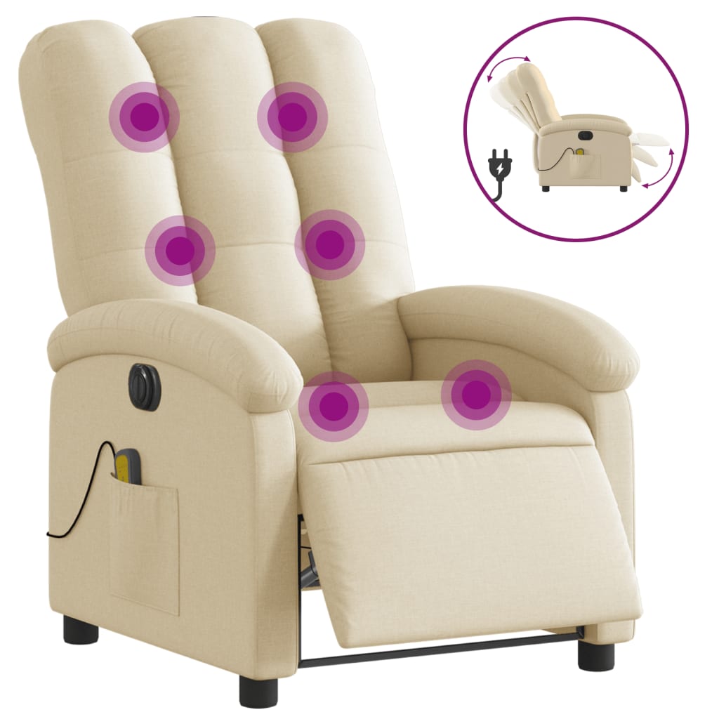 Massagestoel elektrisch verstelbaar stof crèmekleurig is nu te koop bij PeponiXL, paradijselijk wonen!