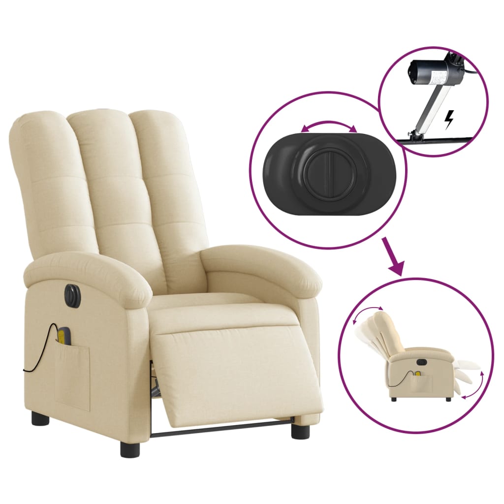Massagestoel elektrisch verstelbaar stof crèmekleurig is nu te koop bij PeponiXL, paradijselijk wonen!
