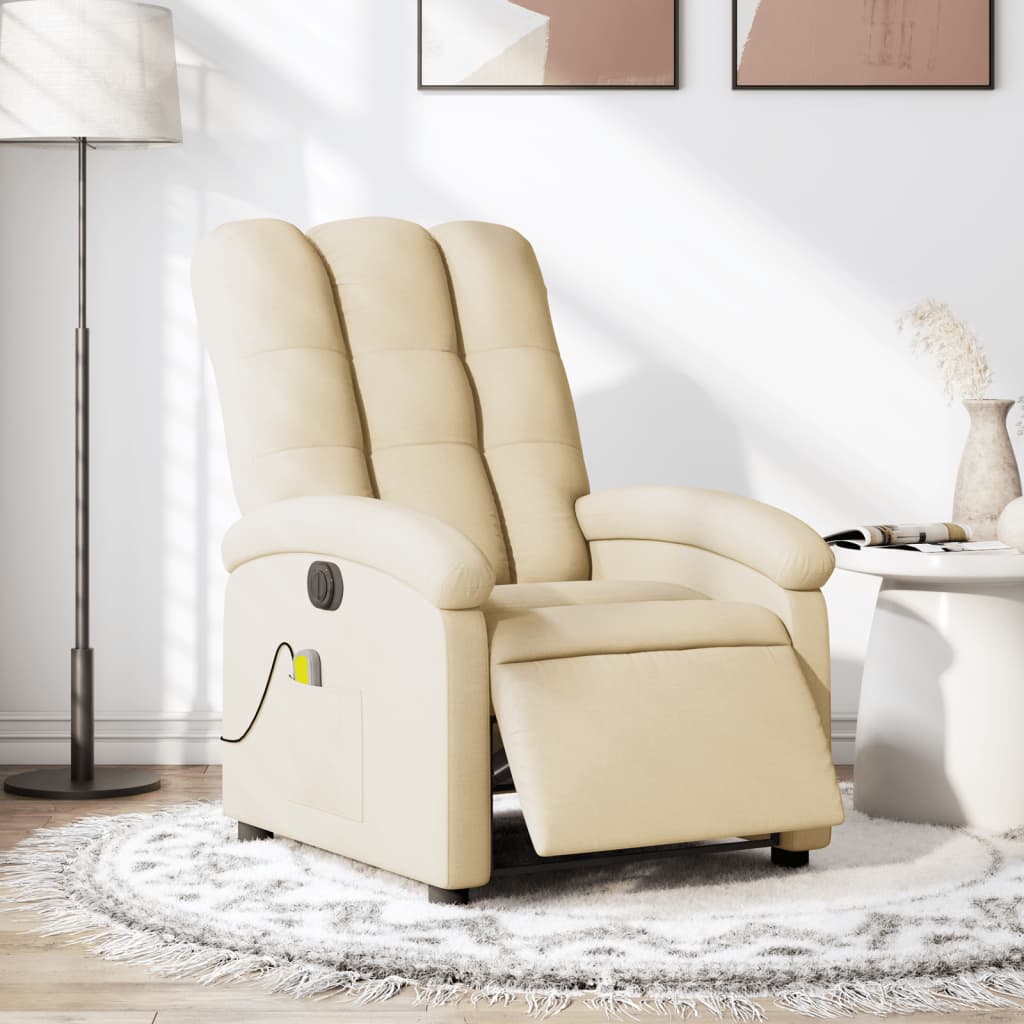 Massagestoel elektrisch verstelbaar stof crèmekleurig is nu te koop bij PeponiXL, paradijselijk wonen!
