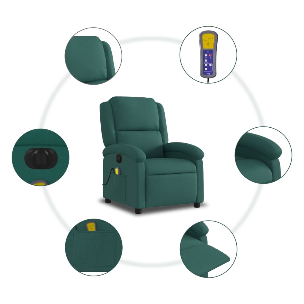 Massagestoel elektrisch verstelbaar stof donkergroen is nu te koop bij PeponiXL, paradijselijk wonen!