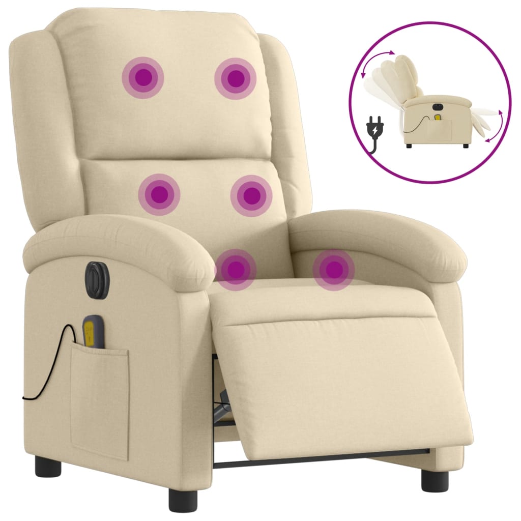 Massagestoel elektrisch verstelbaar stof crèmekleurig is nu te koop bij PeponiXL, paradijselijk wonen!
