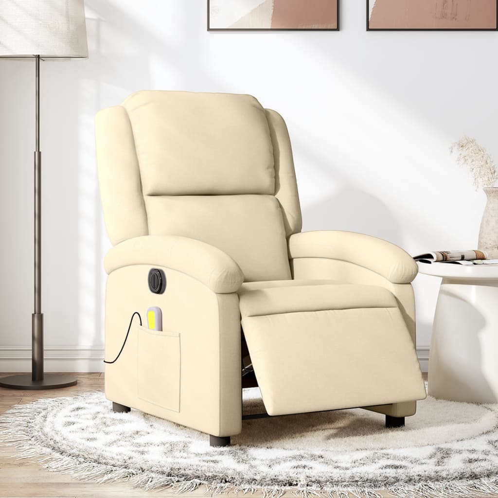 Massagestoel elektrisch verstelbaar stof crèmekleurig is nu te koop bij PeponiXL, paradijselijk wonen!