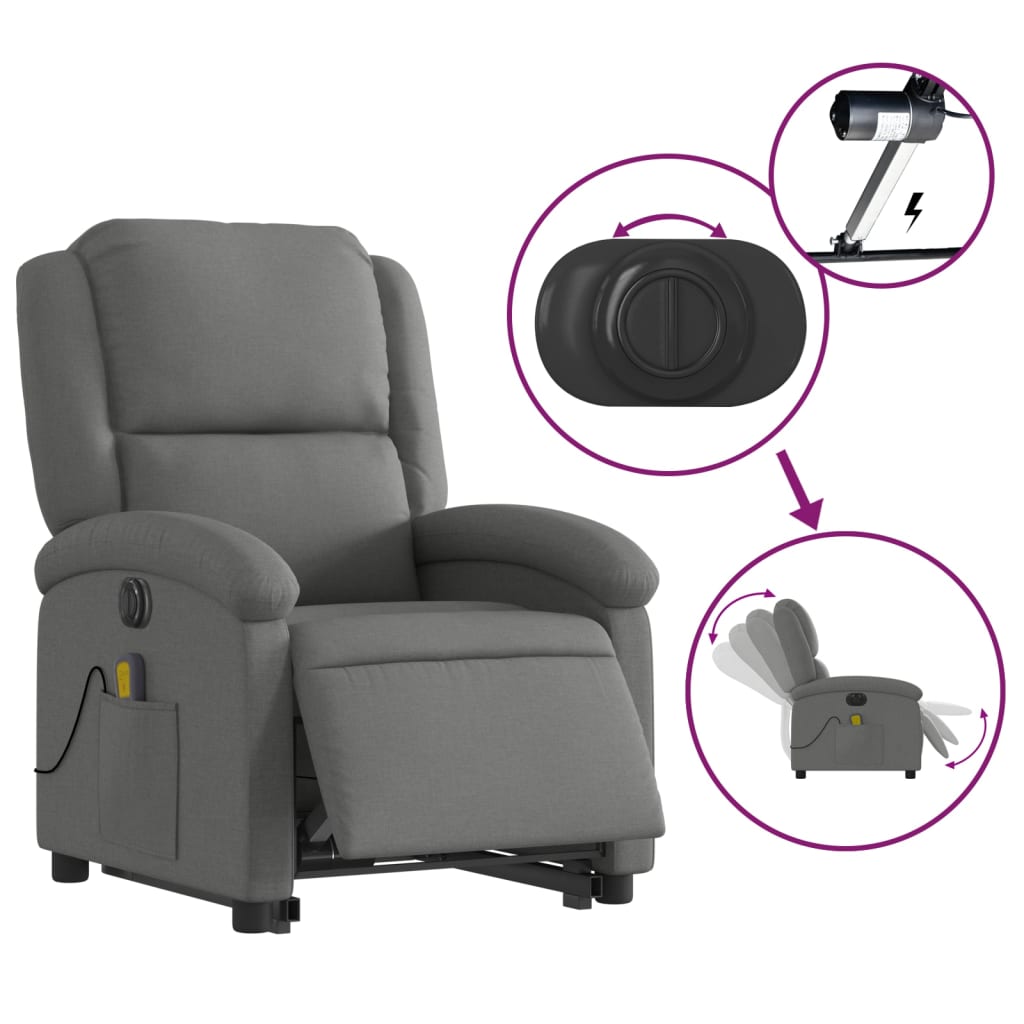 Sta-op-massagestoel elektrisch verstelbaar stof donkergrijs is nu te koop bij PeponiXL, paradijselijk wonen!