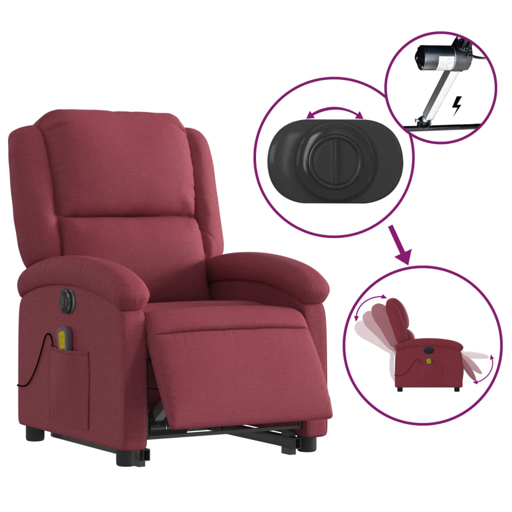 Sta-op-massagestoel elektrisch verstelbaar stof wijnrood is nu te koop bij PeponiXL, paradijselijk wonen!