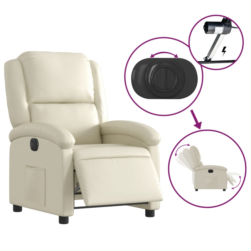 Fauteuil elektrisch verstelbaar kunstleer crèmekleurig is nu te koop bij PeponiXL, paradijselijk wonen!