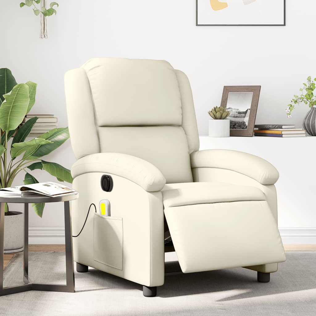 Massagestoel verstelbaar elektrisch kunstleer crèmekleurig is nu te koop bij PeponiXL, paradijselijk wonen!