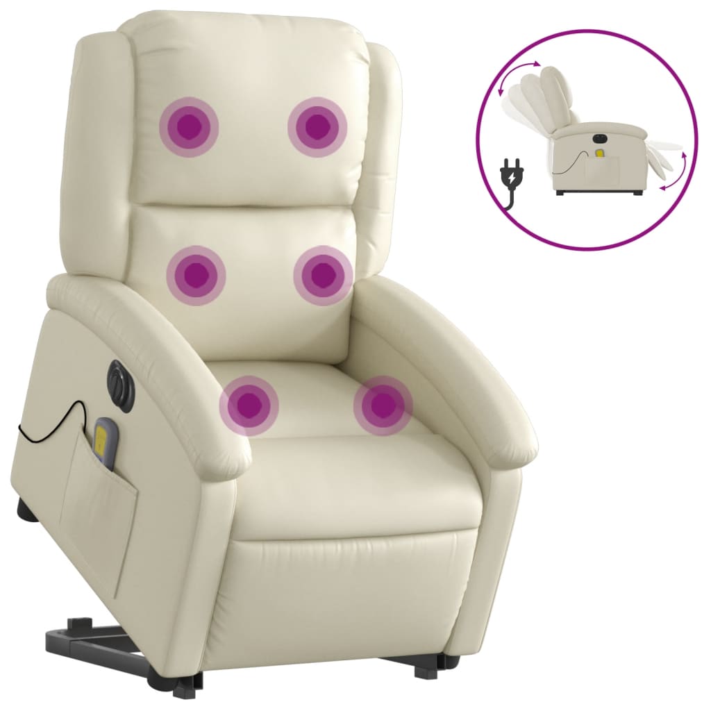 Sta-op-massagestoel elektrisch kunstleer crèmekleurig is nu te koop bij PeponiXL, paradijselijk wonen!