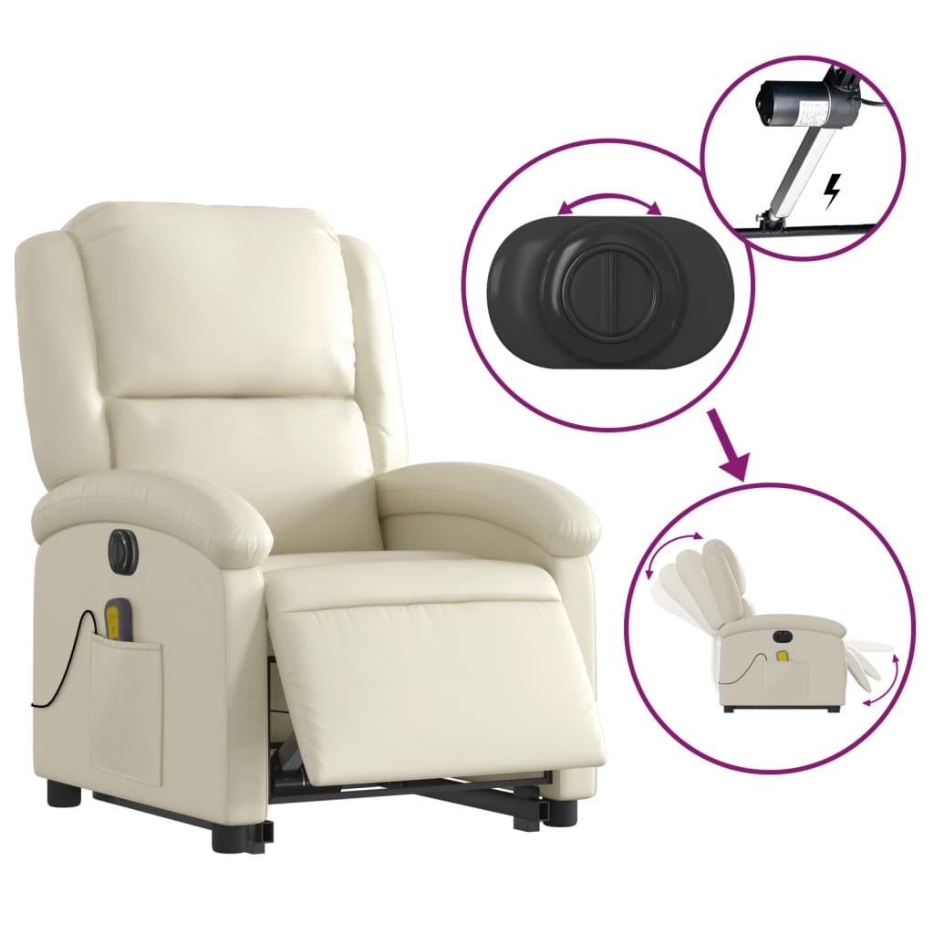 Sta-op-massagestoel elektrisch kunstleer crèmekleurig is nu te koop bij PeponiXL, paradijselijk wonen!
