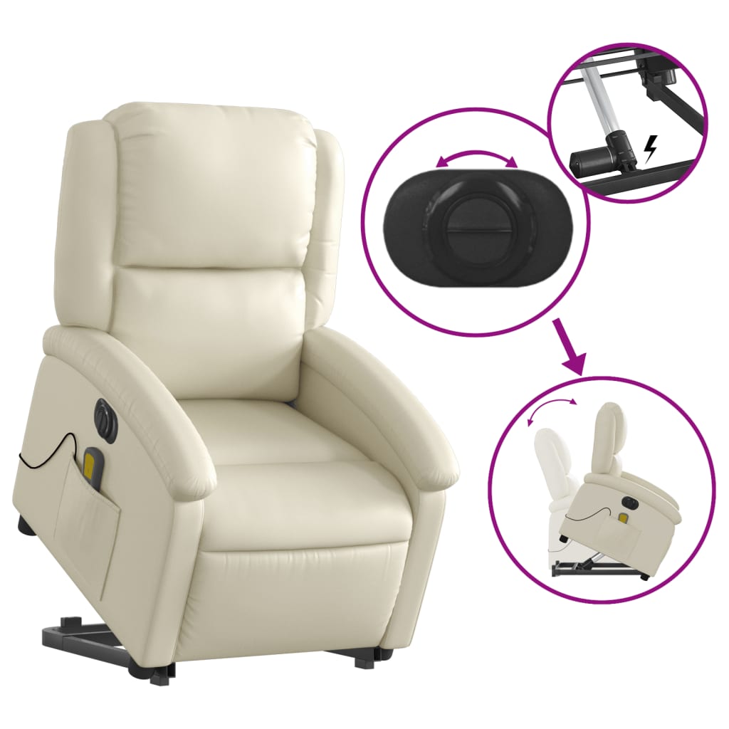 Sta-op-massagestoel elektrisch kunstleer crèmekleurig is nu te koop bij PeponiXL, paradijselijk wonen!