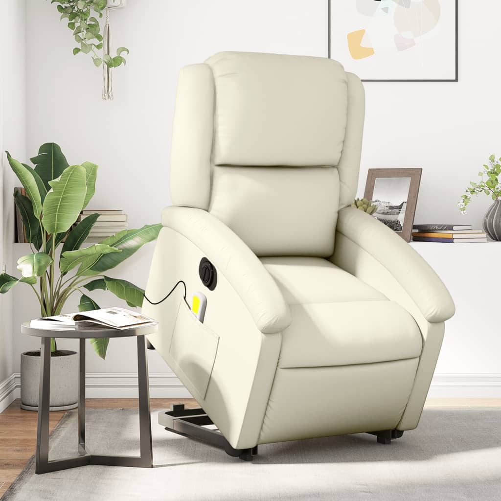 Sta-op-massagestoel elektrisch kunstleer crèmekleurig is nu te koop bij PeponiXL, paradijselijk wonen!