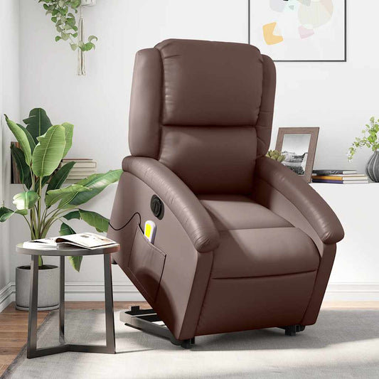 Sta-op-massagestoel elektrisch kunstleer bruin is nu te koop bij PeponiXL, paradijselijk wonen!