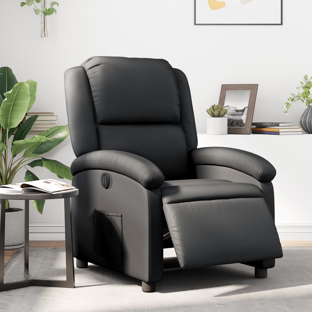 Fauteuil elektrisch verstelbaar echt leer zwart is nu te koop bij PeponiXL, paradijselijk wonen!