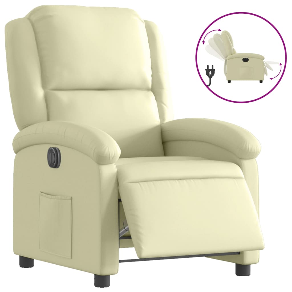 Fauteuil elektrisch verstelbaar echt leer crèmekleurig is nu te koop bij PeponiXL, paradijselijk wonen!
