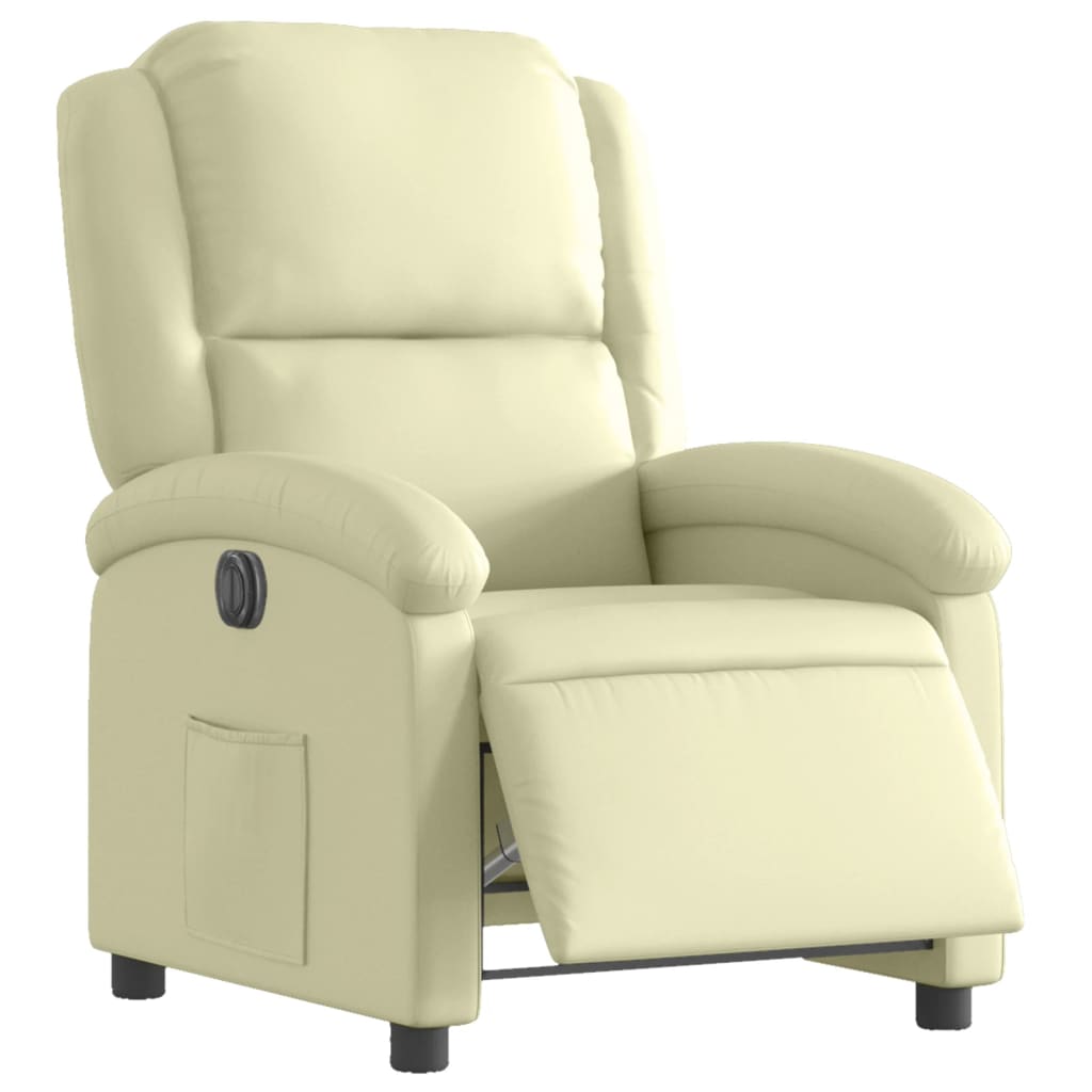 Fauteuil elektrisch verstelbaar echt leer crèmekleurig is nu te koop bij PeponiXL, paradijselijk wonen!