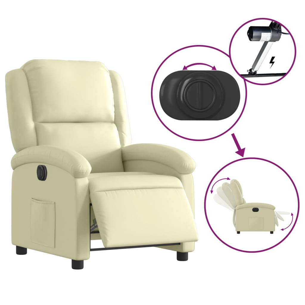 Fauteuil elektrisch verstelbaar echt leer crèmekleurig is nu te koop bij PeponiXL, paradijselijk wonen!