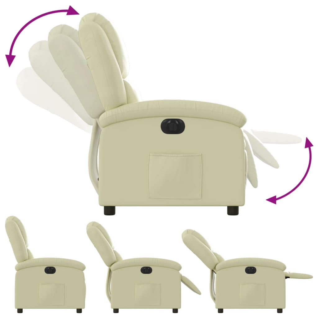 Fauteuil elektrisch verstelbaar echt leer crèmekleurig is nu te koop bij PeponiXL, paradijselijk wonen!