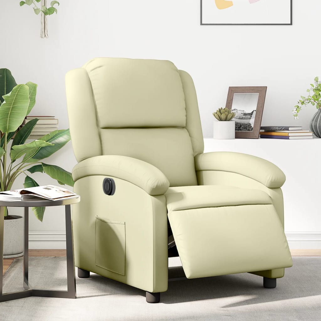 Fauteuil elektrisch verstelbaar echt leer crèmekleurig is nu te koop bij PeponiXL, paradijselijk wonen!